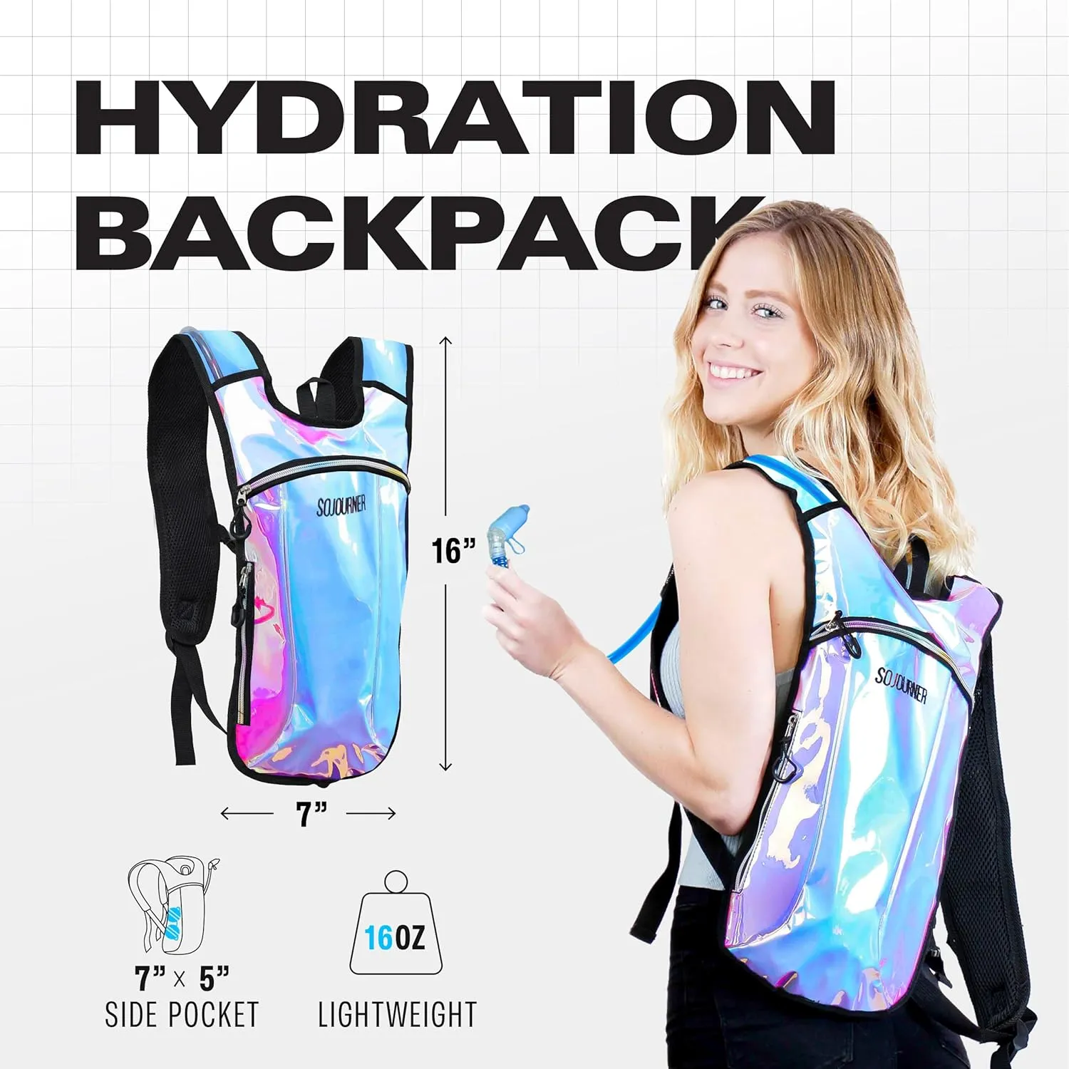 Sojourner Rave Hydration Pack - Hydration Backpack - Hydropack with 2L Bladder - Water Backpack for Festivals, Hiking, Running, Biking and More