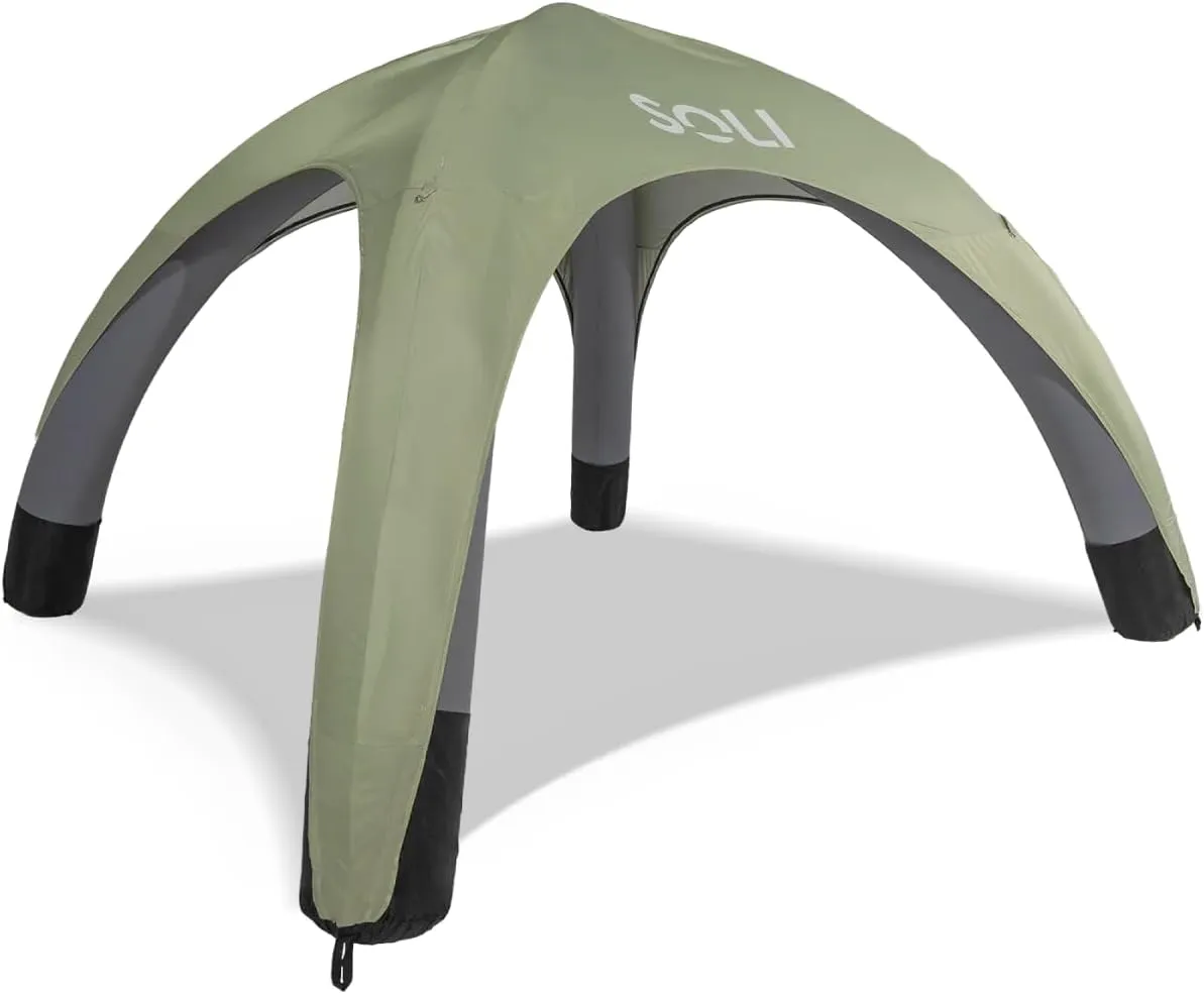 SOLI Inflatable Shade Air Canopy - Quick Self-Inflating Sun Shelter with Air Pump, UPF 50  Sun Protection, Travel-Friendly, Stable Anchors for Beach, Camping & Backyard Use (Sage Green) - 10 ft