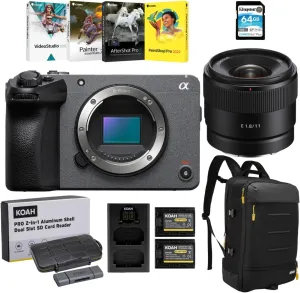Sony Fx30 Cinema Line Super 35 Camera with 11mm F1.8 APS-C Ultra Wide Angle Prime Lens for Content Creators Bundle with 64 GB SD Card, Art Suit Softwares, Camera Gadget Bag, and Accessories (7 Items)