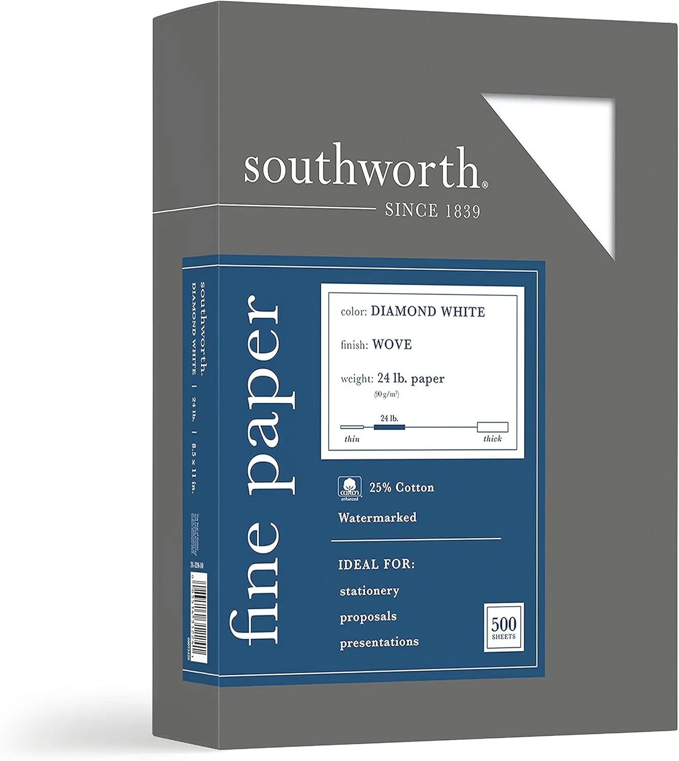 Southworth 25% Cotton Business Paper, 8.5" x 11", 24 lb/90 GSM, Diamond White, 500 Sheets - Packaging May Vary (31-224-10)