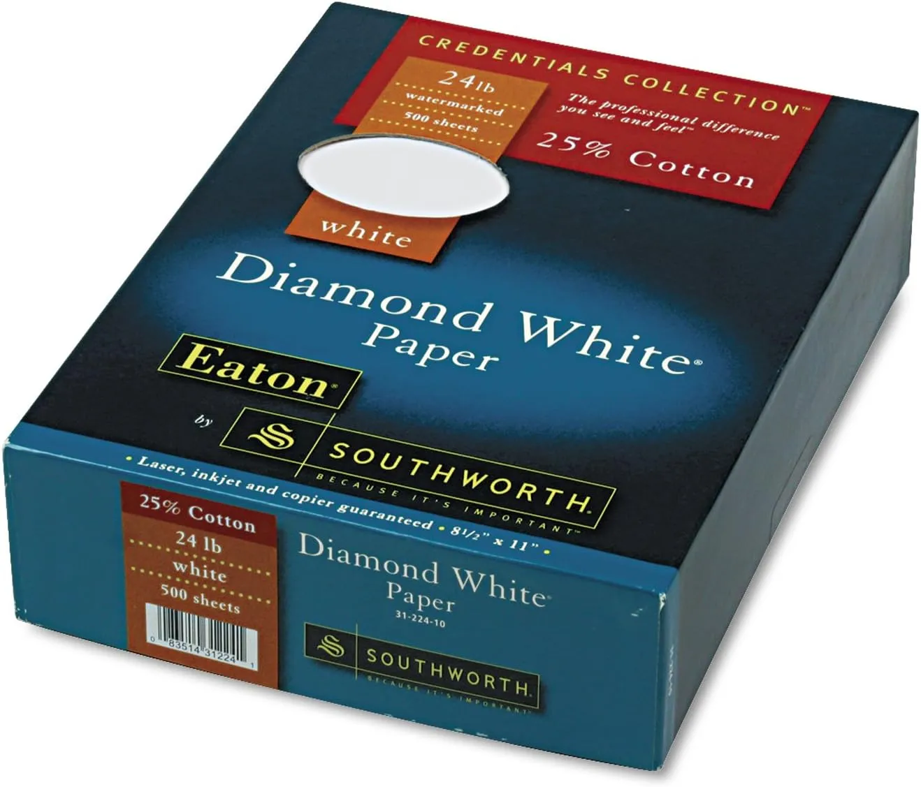 Southworth 25% Cotton Business Paper, 8.5" x 11", 24 lb/90 GSM, Diamond White, 500 Sheets - Packaging May Vary (31-224-10)
