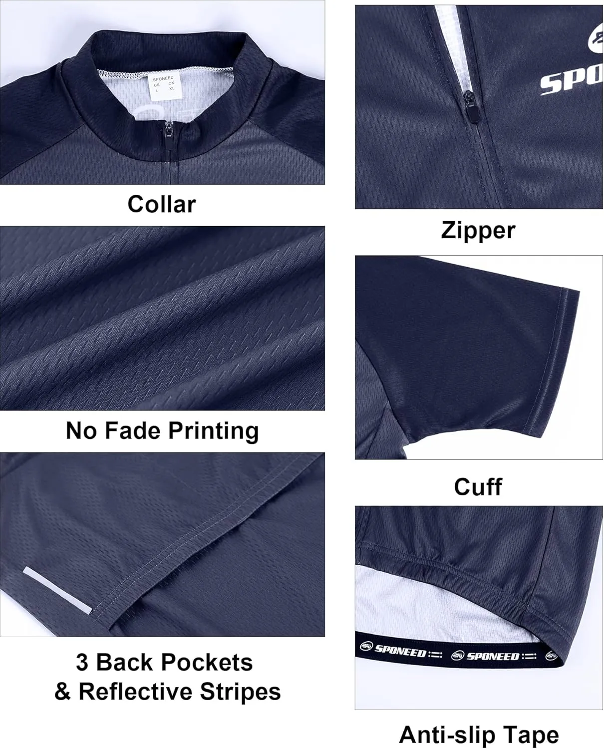 sponeed Men's Cycling Jerseys Tops Biking Shirts Short Sleeve Bike Clothing Full Zipper Bicycle Jacket with Pockets