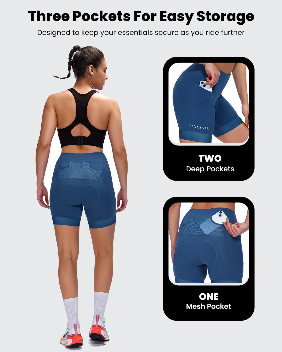 Sportneer Padded Bike Shorts Women - 4D Bicycle Cycling Riding Biking Shorts with 3 Pockets for Mountain Bike and Road