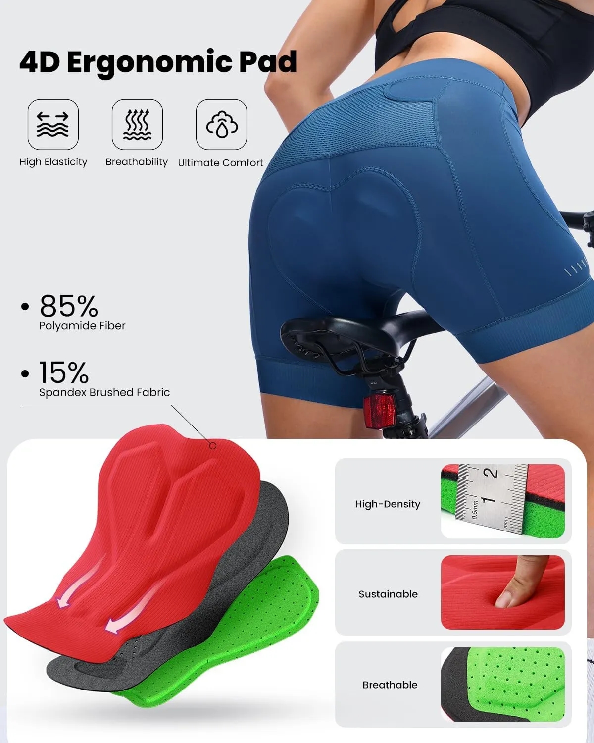 Sportneer Padded Bike Shorts Women - 4D Bicycle Cycling Riding Biking Shorts with 3 Pockets for Mountain Bike and Road