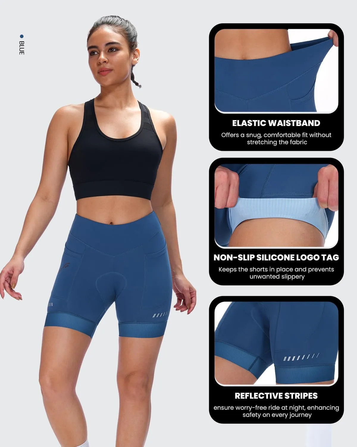 Sportneer Padded Bike Shorts Women - 4D Bicycle Cycling Riding Biking Shorts with 3 Pockets for Mountain Bike and Road