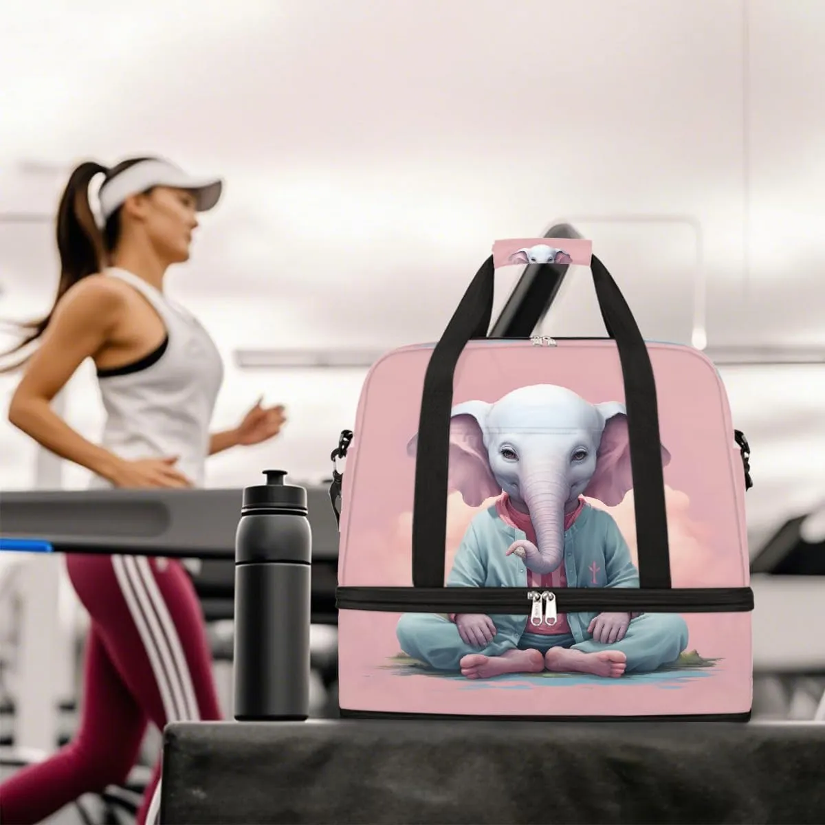 Sports Gym Bag Animal Pink Elephant Large Travel Duffel Bag With Shoe Compartment Foldable Waterproof Carry-On Weekend Travel Bags for Camping Overnight Yoga Hospital Travel Bags
