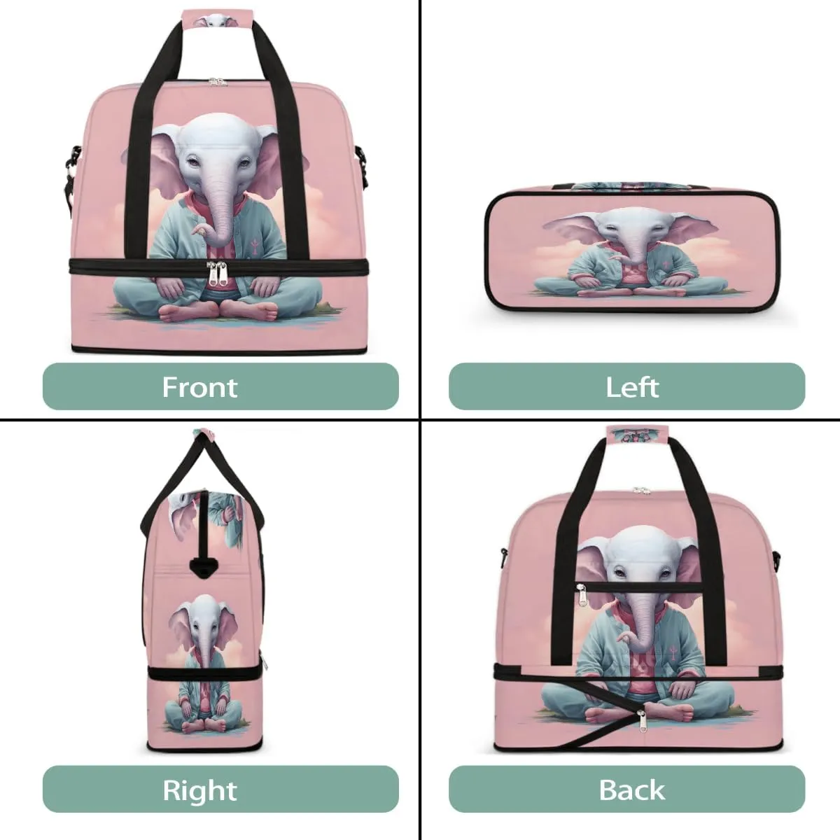 Sports Gym Bag Animal Pink Elephant Large Travel Duffel Bag With Shoe Compartment Foldable Waterproof Carry-On Weekend Travel Bags for Camping Overnight Yoga Hospital Travel Bags