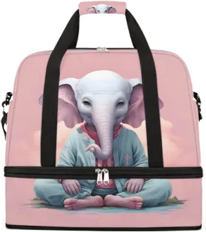 Sports Gym Bag Animal Pink Elephant Large Travel Duffel Bag With Shoe Compartment Foldable Waterproof Carry-On Weekend Travel Bags for Camping Overnight Yoga Hospital Travel Bags