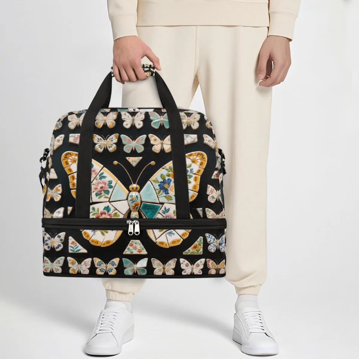 Sports Gym Bag Butterfly Pattern Creative Large Travel Duffel Bag With Shoe Compartment Foldable Waterproof Carry-On Weekend Travel Bags for Camping Overnight Yoga Hospital Travel Bags