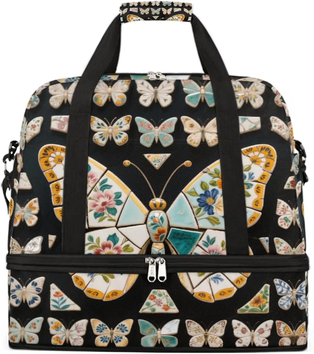 Sports Gym Bag Butterfly Pattern Creative Large Travel Duffel Bag With Shoe Compartment Foldable Waterproof Carry-On Weekend Travel Bags for Camping Overnight Yoga Hospital Travel Bags