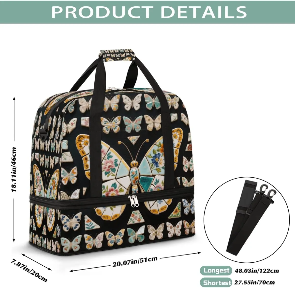 Sports Gym Bag Butterfly Pattern Creative Large Travel Duffel Bag With Shoe Compartment Foldable Waterproof Carry-On Weekend Travel Bags for Camping Overnight Yoga Hospital Travel Bags