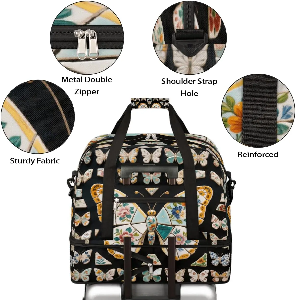 Sports Gym Bag Butterfly Pattern Creative Large Travel Duffel Bag With Shoe Compartment Foldable Waterproof Carry-On Weekend Travel Bags for Camping Overnight Yoga Hospital Travel Bags