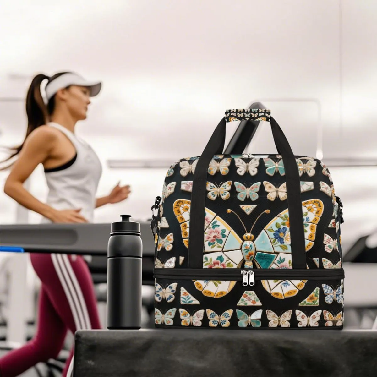 Sports Gym Bag Butterfly Pattern Creative Large Travel Duffel Bag With Shoe Compartment Foldable Waterproof Carry-On Weekend Travel Bags for Camping Overnight Yoga Hospital Travel Bags