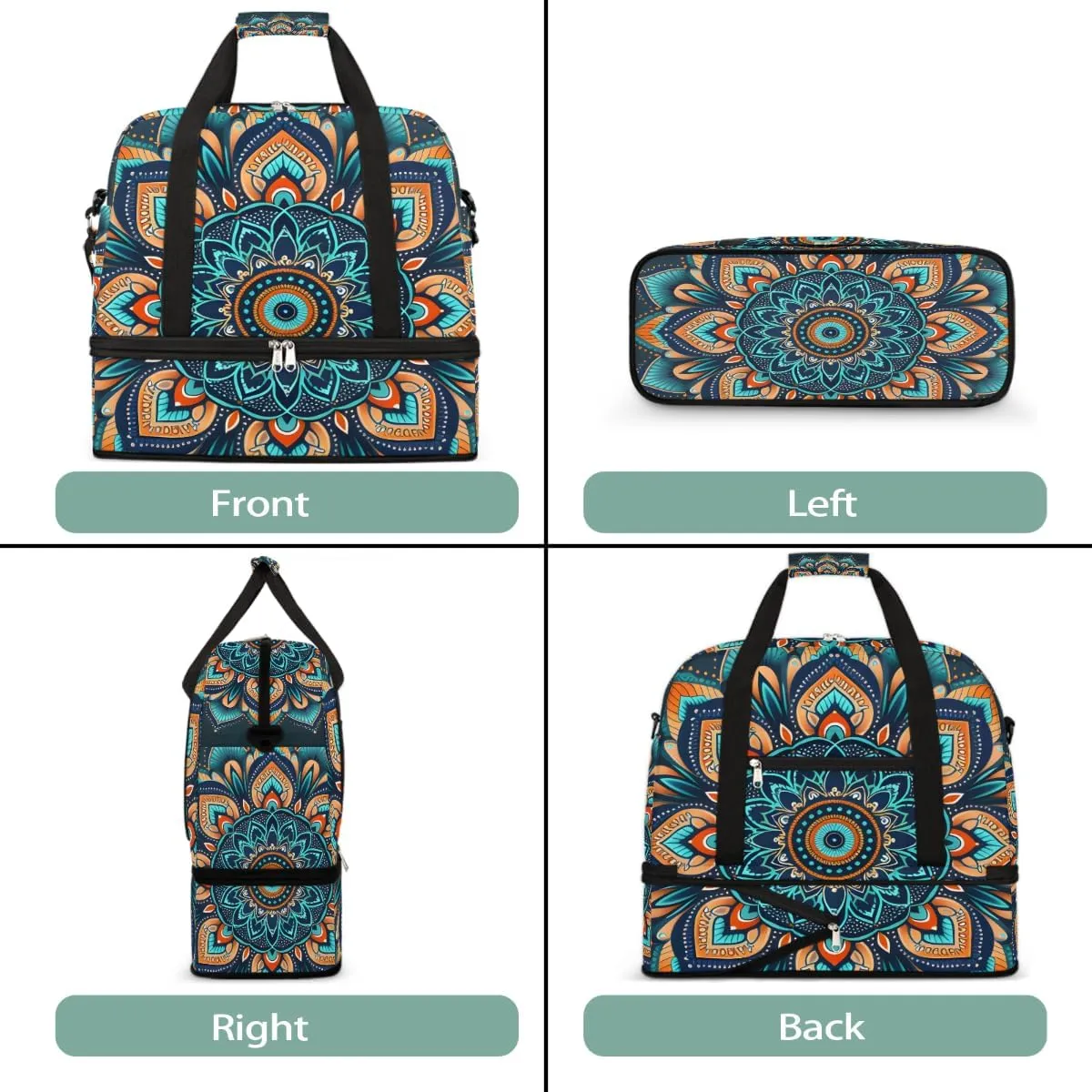 Sports Gym Bag Creative Mandala Blue Large Travel Duffel Bag With Shoe Compartment Foldable Waterproof Carry-On Weekend Travel Bags for Camping Overnight Yoga Hospital Travel Bags