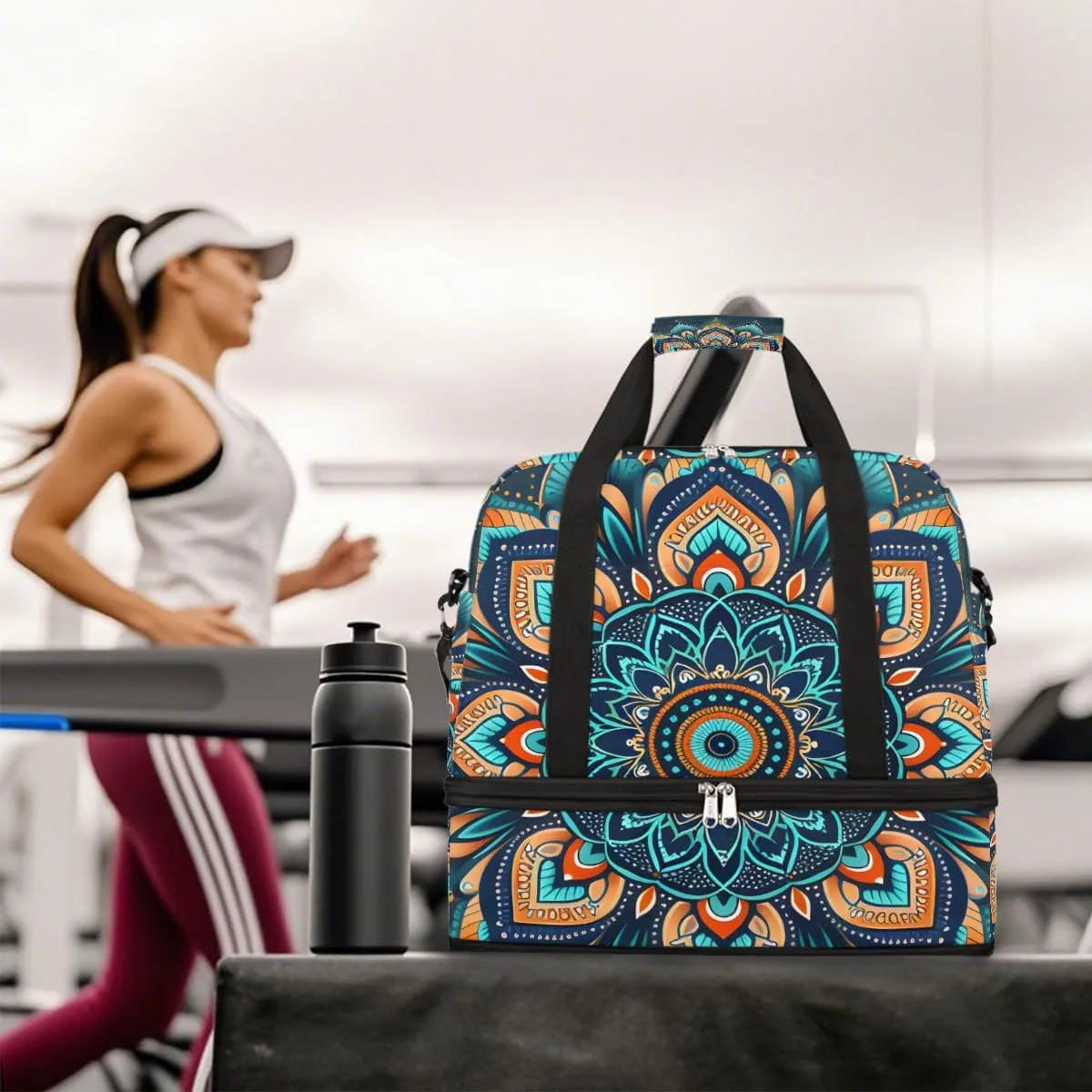 Sports Gym Bag Creative Mandala Blue Large Travel Duffel Bag With Shoe Compartment Foldable Waterproof Carry-On Weekend Travel Bags for Camping Overnight Yoga Hospital Travel Bags
