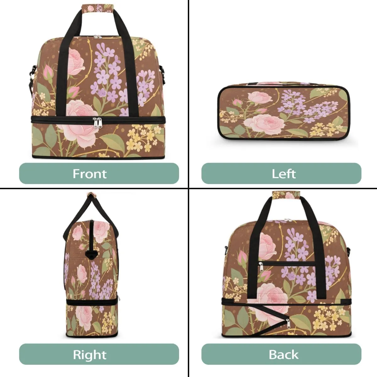 Sports Gym Bag Ethnic Style Rose Flat Lay Large Travel Duffel Bag With Shoe Compartment Foldable Waterproof Carry-On Weekend Travel Bags for Camping Overnight Yoga Hospital Travel Bags