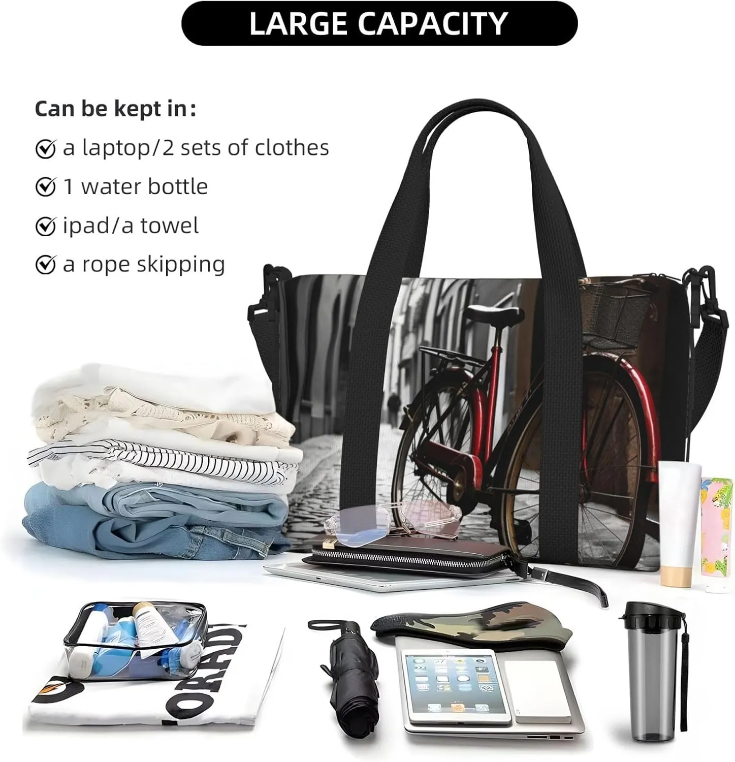 Sports Gym Bag for Women Men Travel Duffel Bag Tote Weekender Bag Carry on Overnight Bag for Travel Swimming Fitness Workout Sports Street Bicycle Duffle Bag