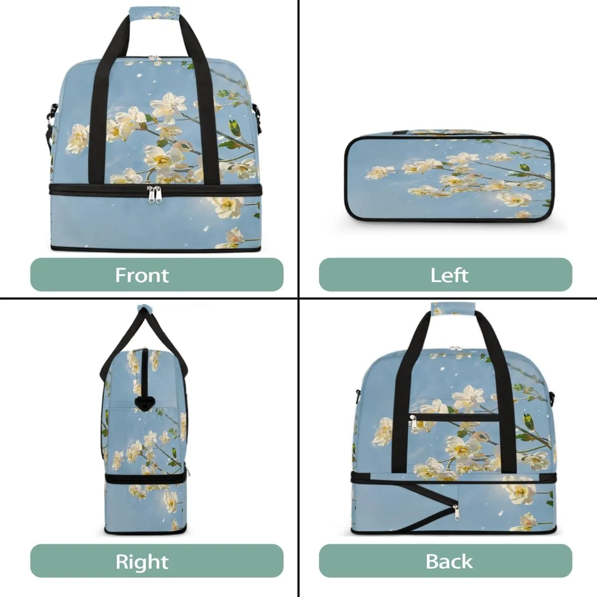 Sports Gym Bag Oil Painting Flower Blue Large Travel Duffel Bag With Shoe Compartment Foldable Waterproof Carry-On Weekend Travel Bags for Camping Overnight Yoga Hospital Travel Bags