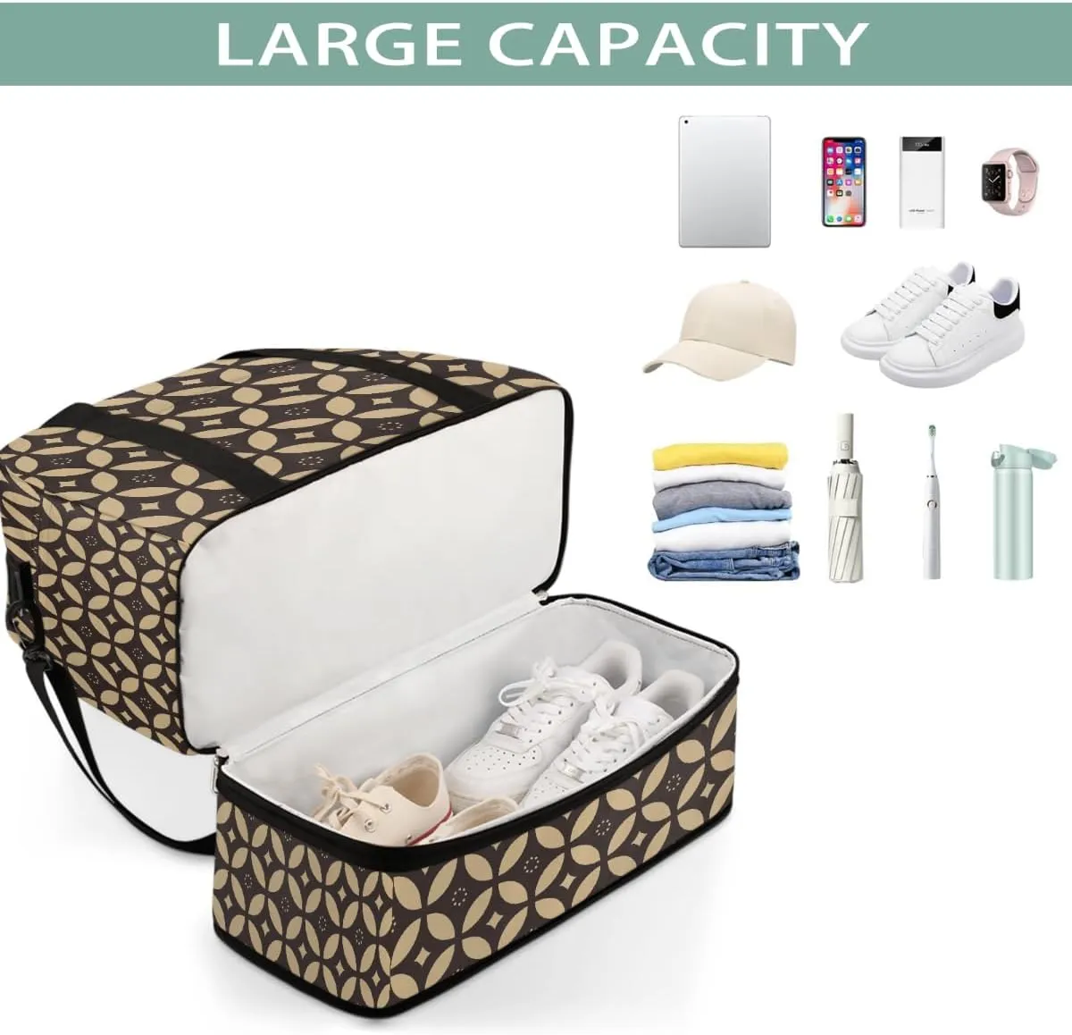 Sports Gym Bag Pattern Bohemian Large Travel Duffel Bag With Shoe Compartment Foldable Waterproof Carry-On Weekend Travel Bags for Camping Overnight Yoga Hospital Travel Bags