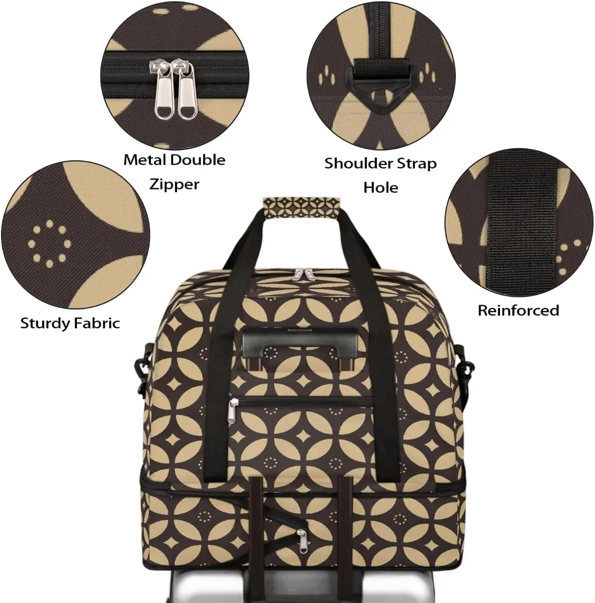 Sports Gym Bag Pattern Bohemian Large Travel Duffel Bag With Shoe Compartment Foldable Waterproof Carry-On Weekend Travel Bags for Camping Overnight Yoga Hospital Travel Bags