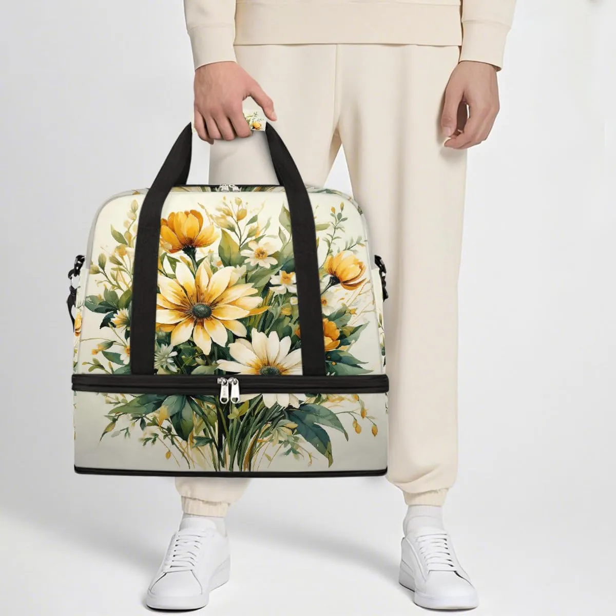 Sports Gym Bag Vintage Spring Bouquet Large Travel Duffel Bag With Shoe Compartment Foldable Waterproof Carry-On Weekend Travel Bags for Camping Overnight Yoga Hospital Travel Bags