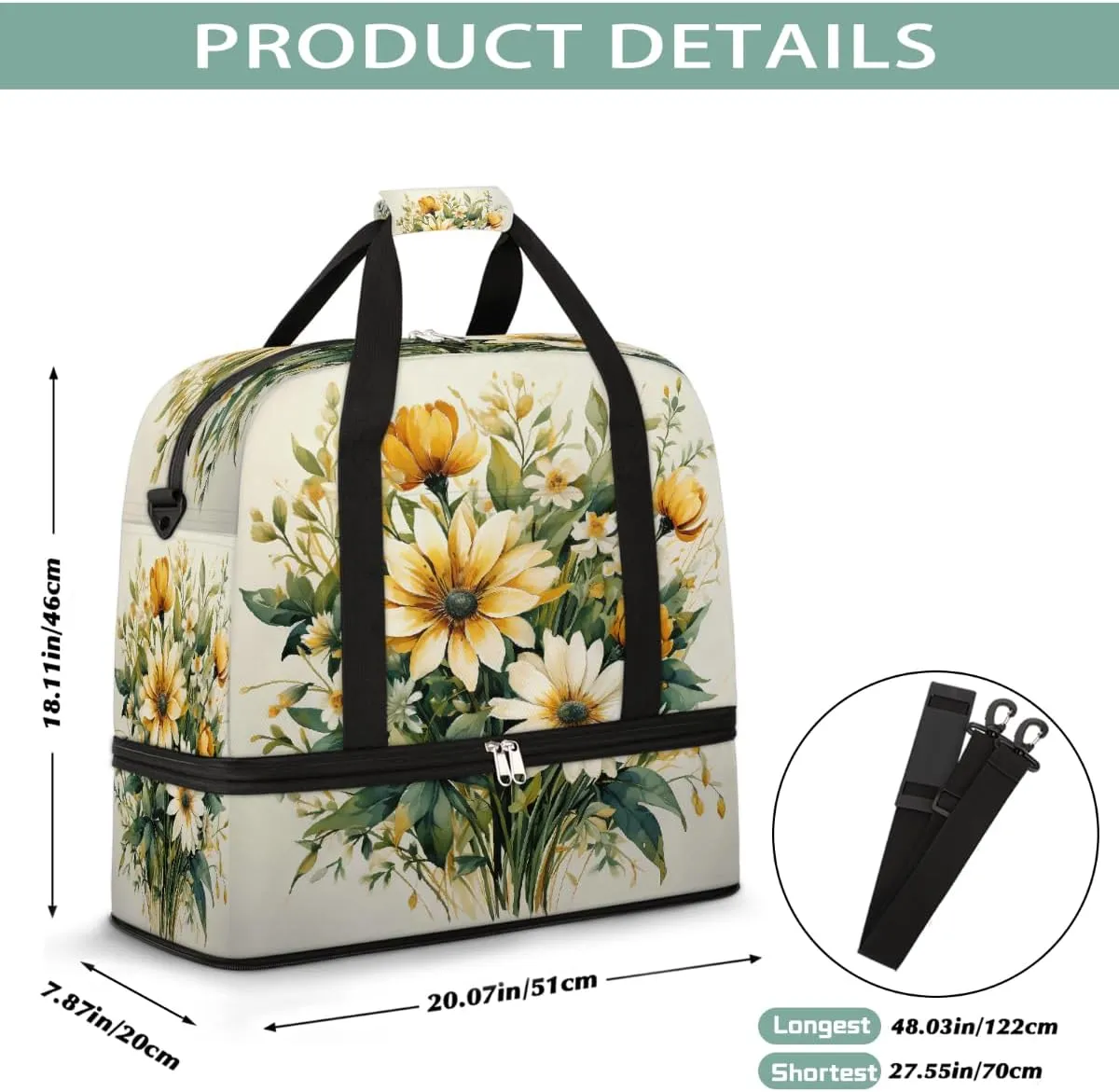 Sports Gym Bag Vintage Spring Bouquet Large Travel Duffel Bag With Shoe Compartment Foldable Waterproof Carry-On Weekend Travel Bags for Camping Overnight Yoga Hospital Travel Bags