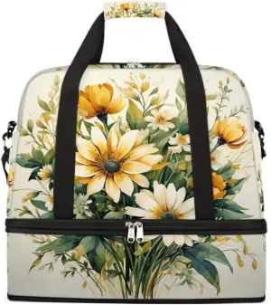 Sports Gym Bag Vintage Spring Bouquet Large Travel Duffel Bag With Shoe Compartment Foldable Waterproof Carry-On Weekend Travel Bags for Camping Overnight Yoga Hospital Travel Bags