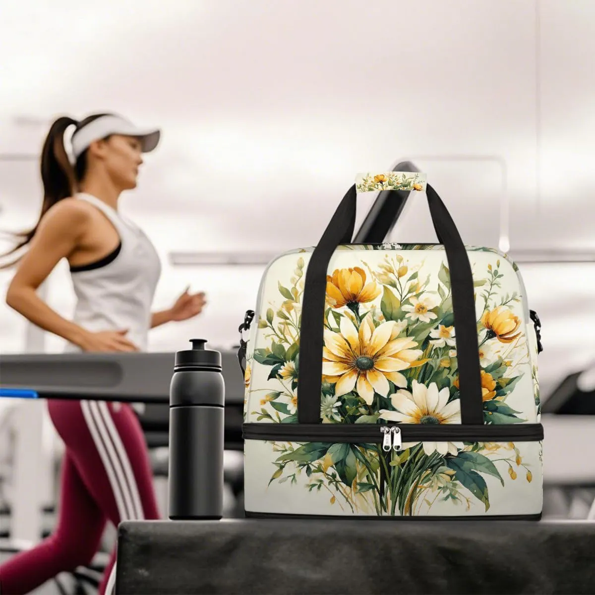 Sports Gym Bag Vintage Spring Bouquet Large Travel Duffel Bag With Shoe Compartment Foldable Waterproof Carry-On Weekend Travel Bags for Camping Overnight Yoga Hospital Travel Bags