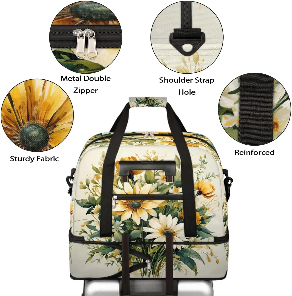 Sports Gym Bag Vintage Spring Bouquet Large Travel Duffel Bag With Shoe Compartment Foldable Waterproof Carry-On Weekend Travel Bags for Camping Overnight Yoga Hospital Travel Bags