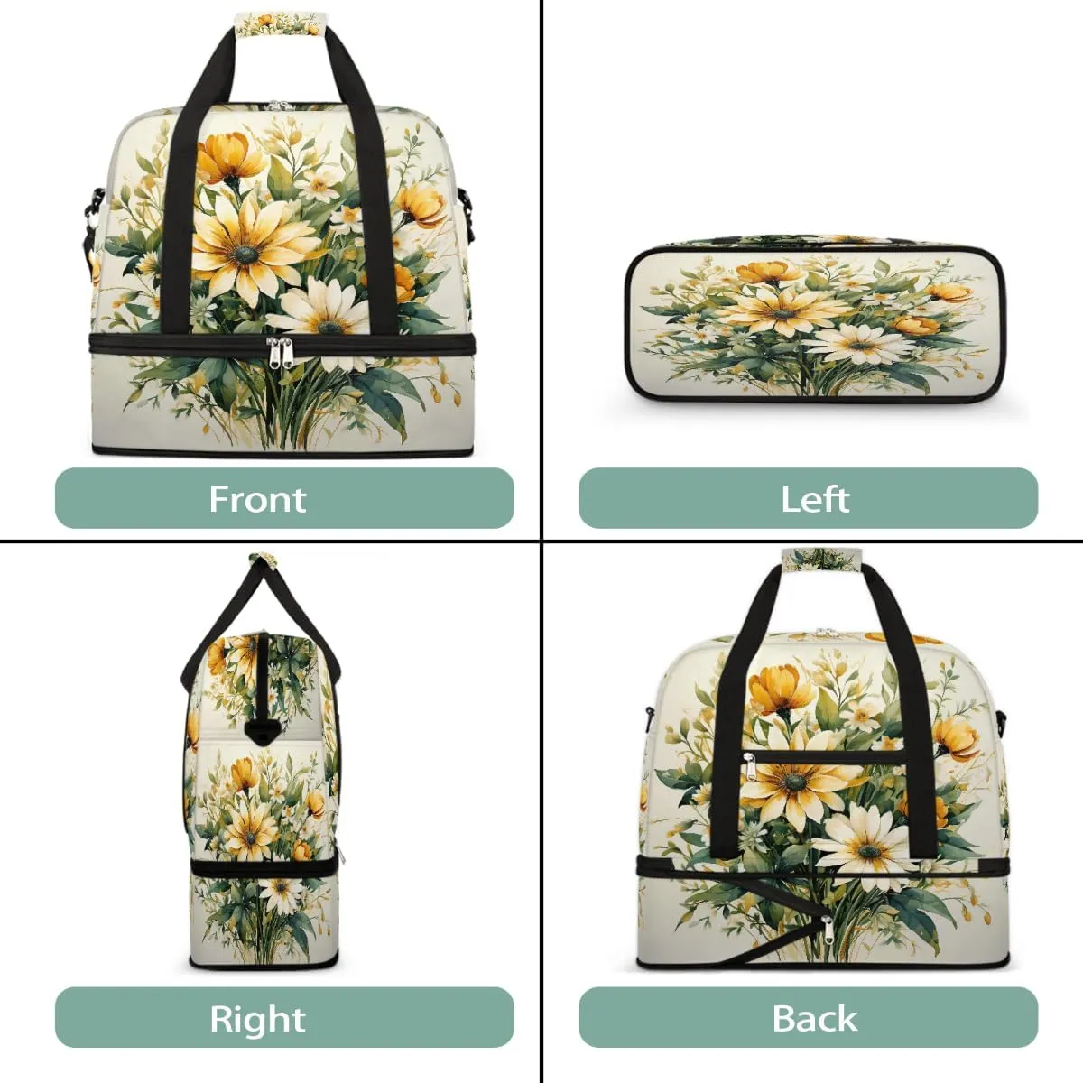 Sports Gym Bag Vintage Spring Bouquet Large Travel Duffel Bag With Shoe Compartment Foldable Waterproof Carry-On Weekend Travel Bags for Camping Overnight Yoga Hospital Travel Bags