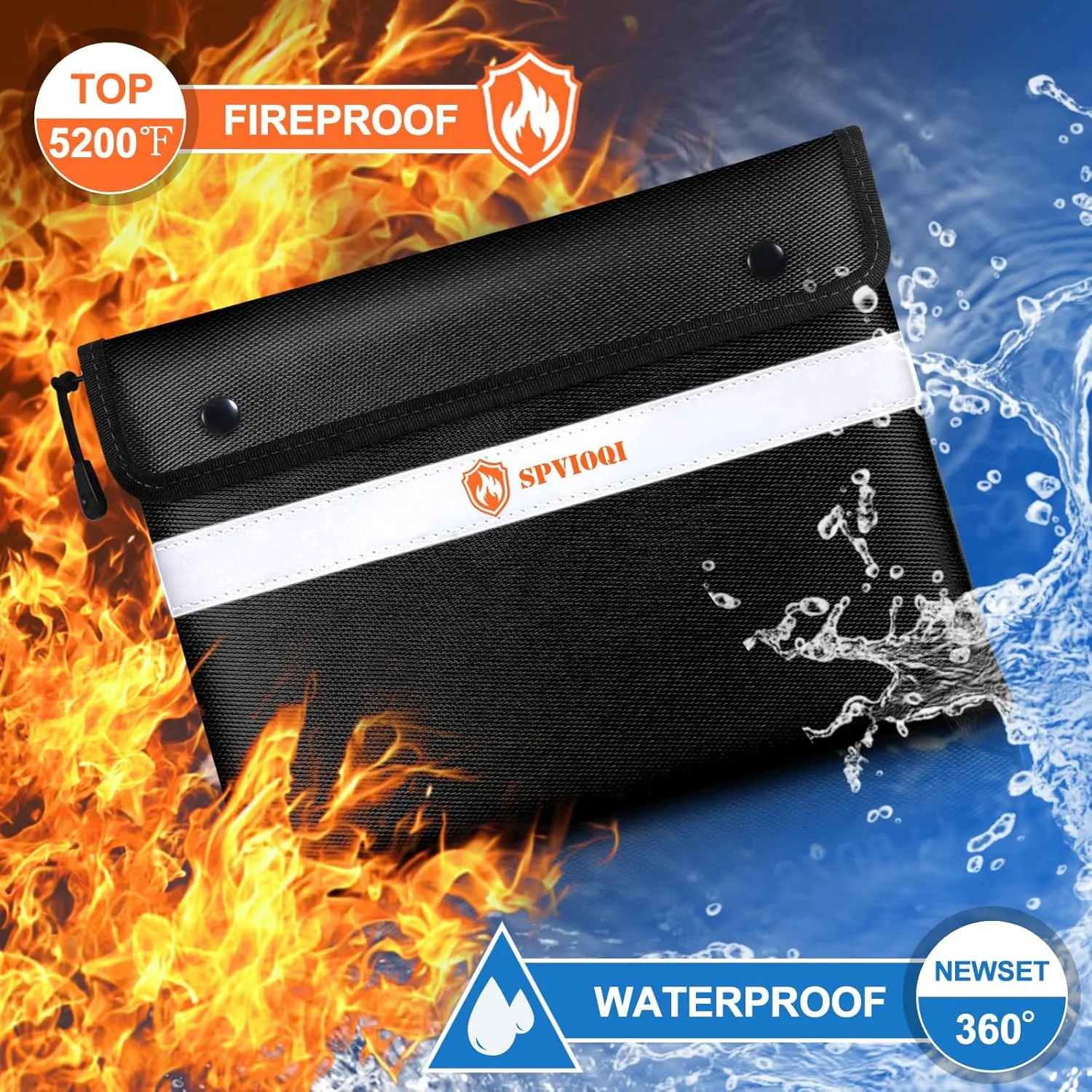 SPVIOQI Upgraded 5200°F Fireproof Document Bag, Fireproof Bag with Zipper/Reflective Strip, 8 Layers of Heat Insulated Materials, Fireproof Money Bag for Cash/Documents, Water Resistant Fire proof Bag