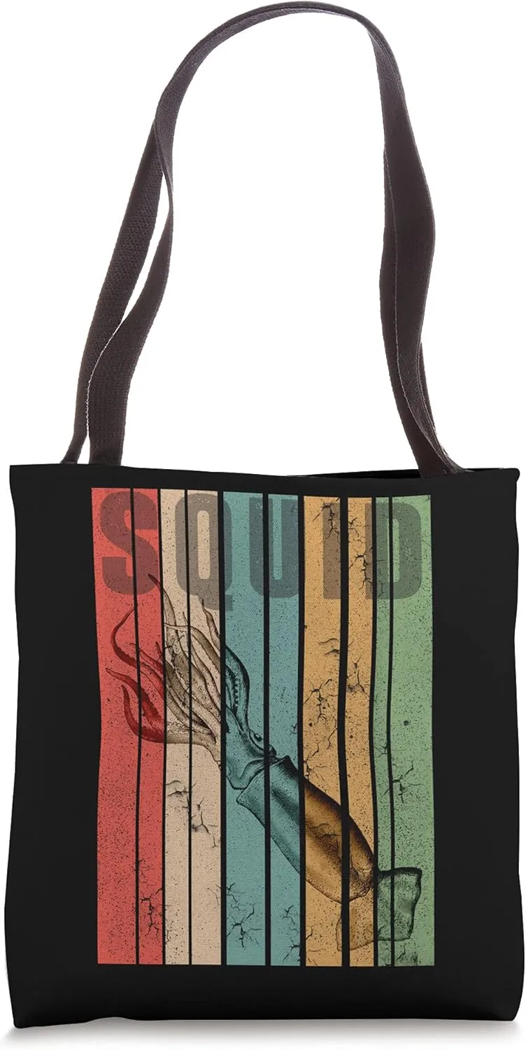 Squid Retro Vintage Stripes Ocean Wildlife Lover Scuba Diver Tote Bag