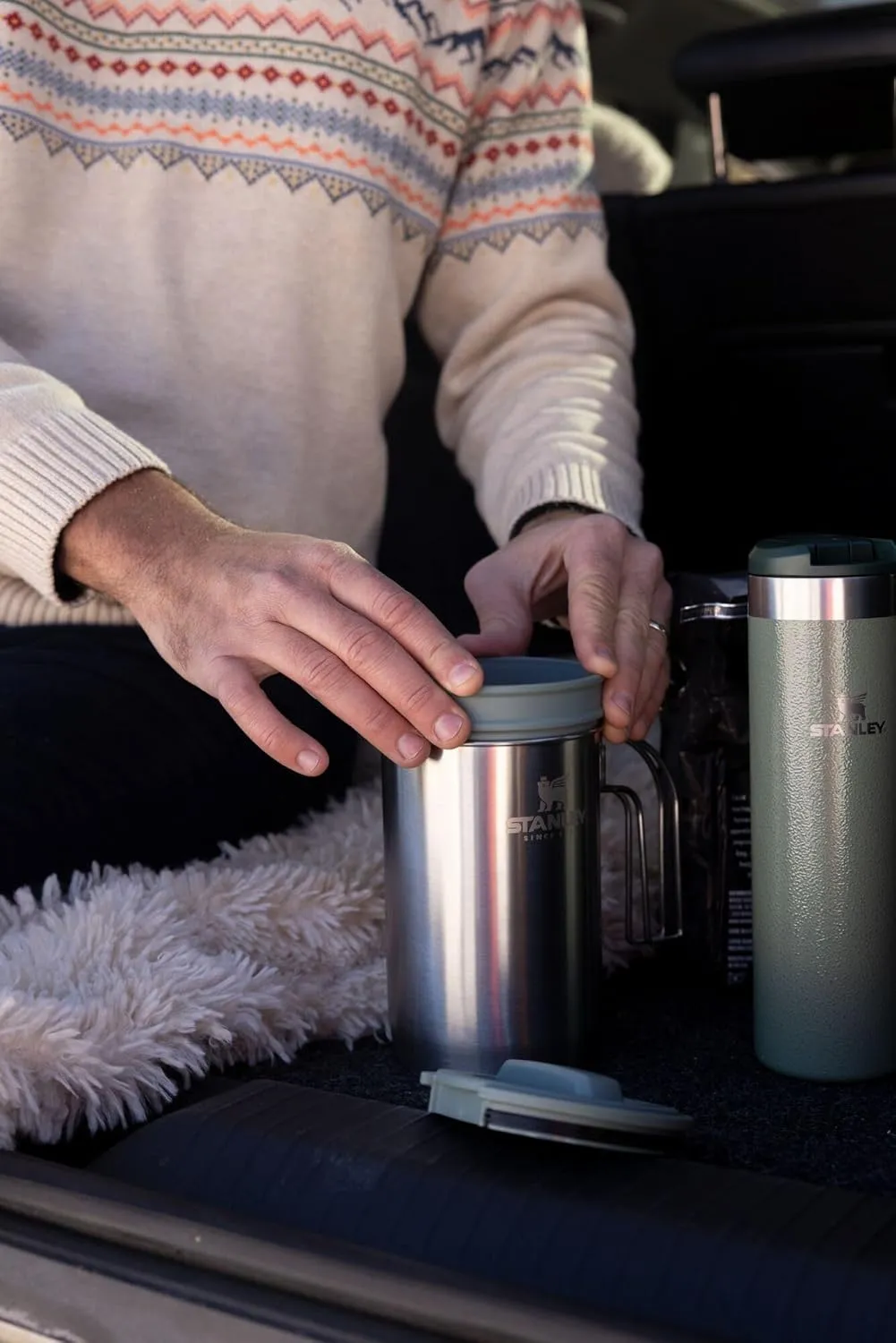Stanley All In One French Press Coffee Maker 32 oz | 5 Minute Brew, 4 Hours Hot | Mesh Filter for Coffee Grounds | Insulated Stainless Steel French Press | BPA-Free | Stainless Steel Shale