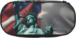 Statue of Liberty Flag Print Simple rectangle Pen bag Storage case for Office supplies,cosmetics,toiletries