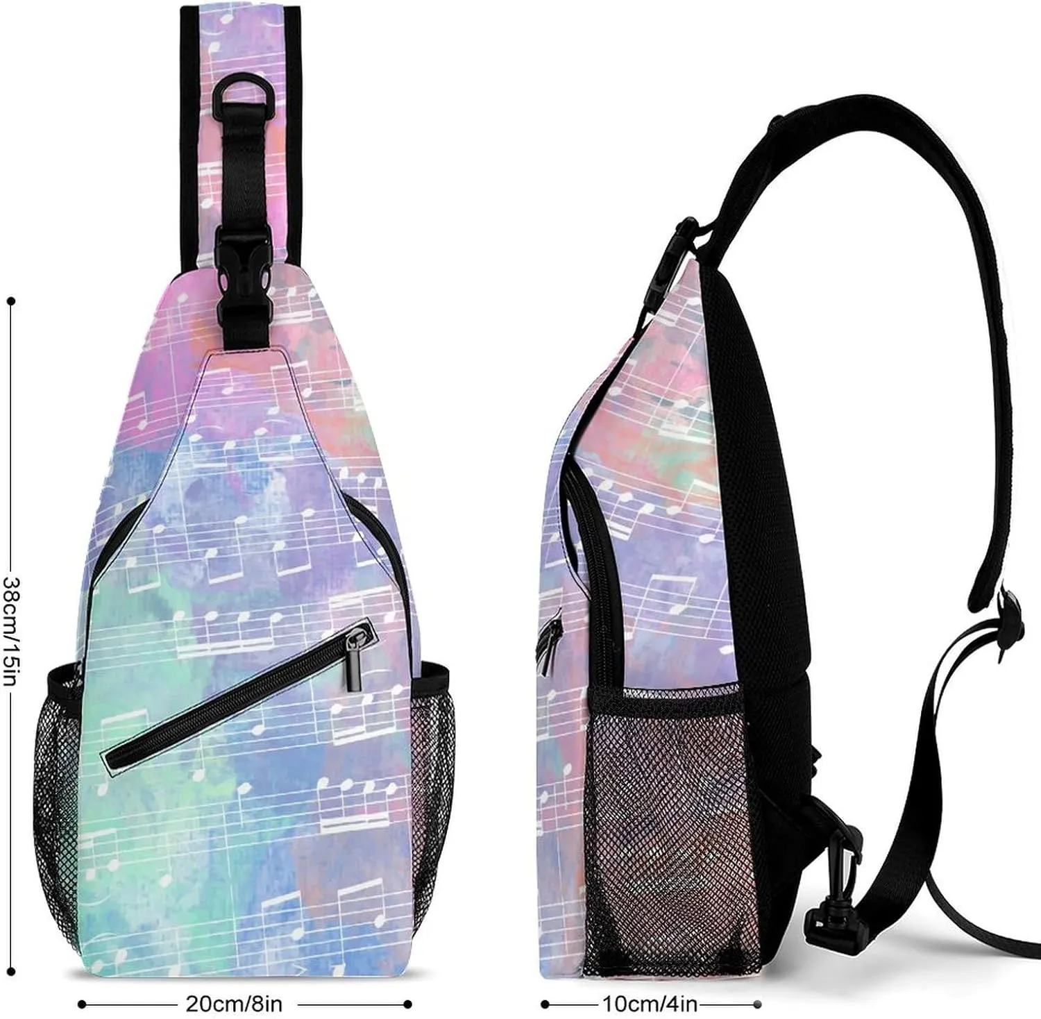 Stave-with-watercolor Pattern Crossbody Sling Bag for Women Men Travel Chest Bag, Cycling Shoulder Backpack