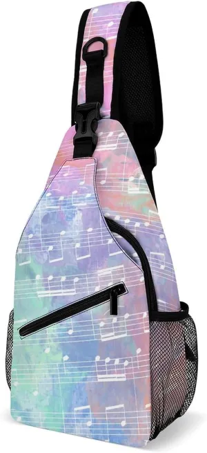 Stave-with-watercolor Pattern Crossbody Sling Bag for Women Men Travel Chest Bag, Cycling Shoulder Backpack