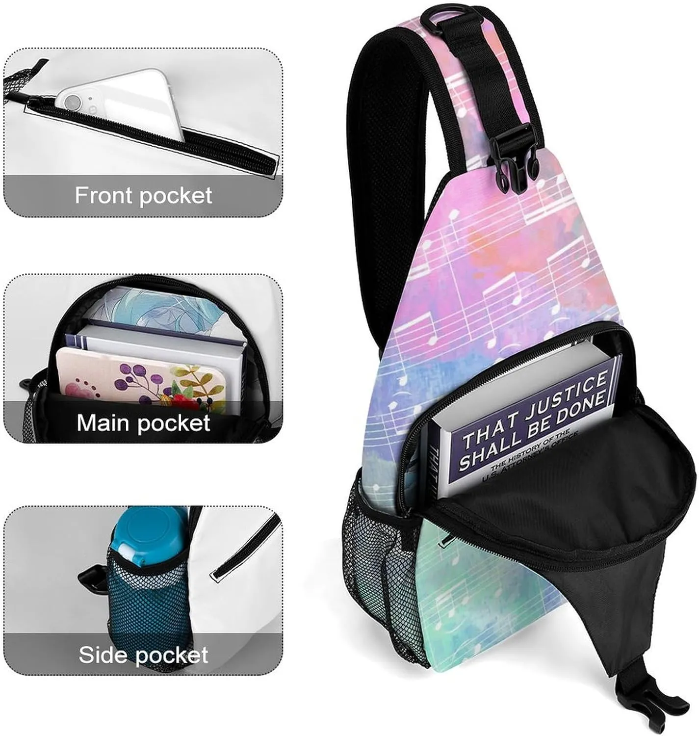 Stave-with-watercolor Pattern Crossbody Sling Bag for Women Men Travel Chest Bag, Cycling Shoulder Backpack