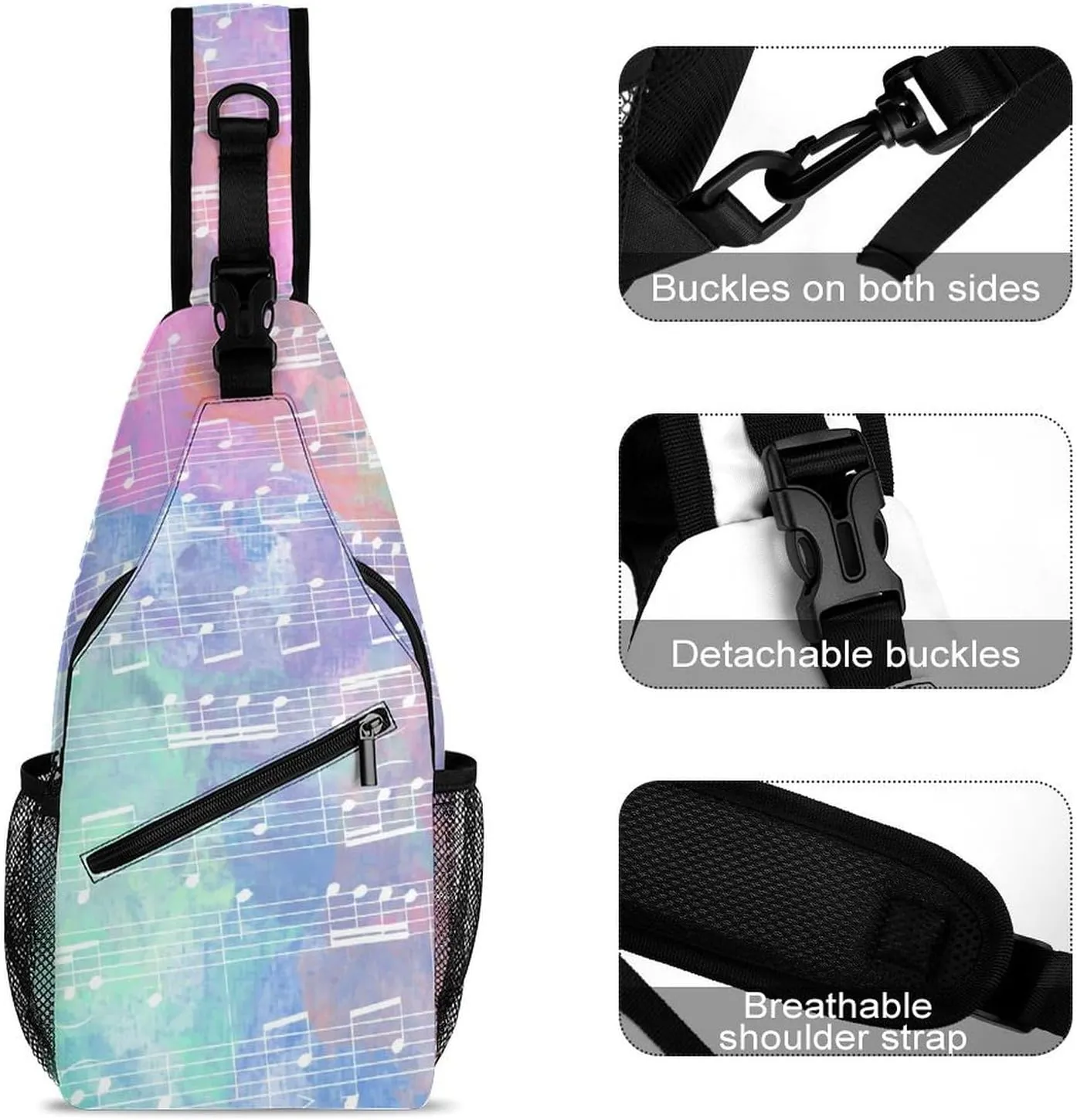 Stave-with-watercolor Pattern Crossbody Sling Bag for Women Men Travel Chest Bag, Cycling Shoulder Backpack