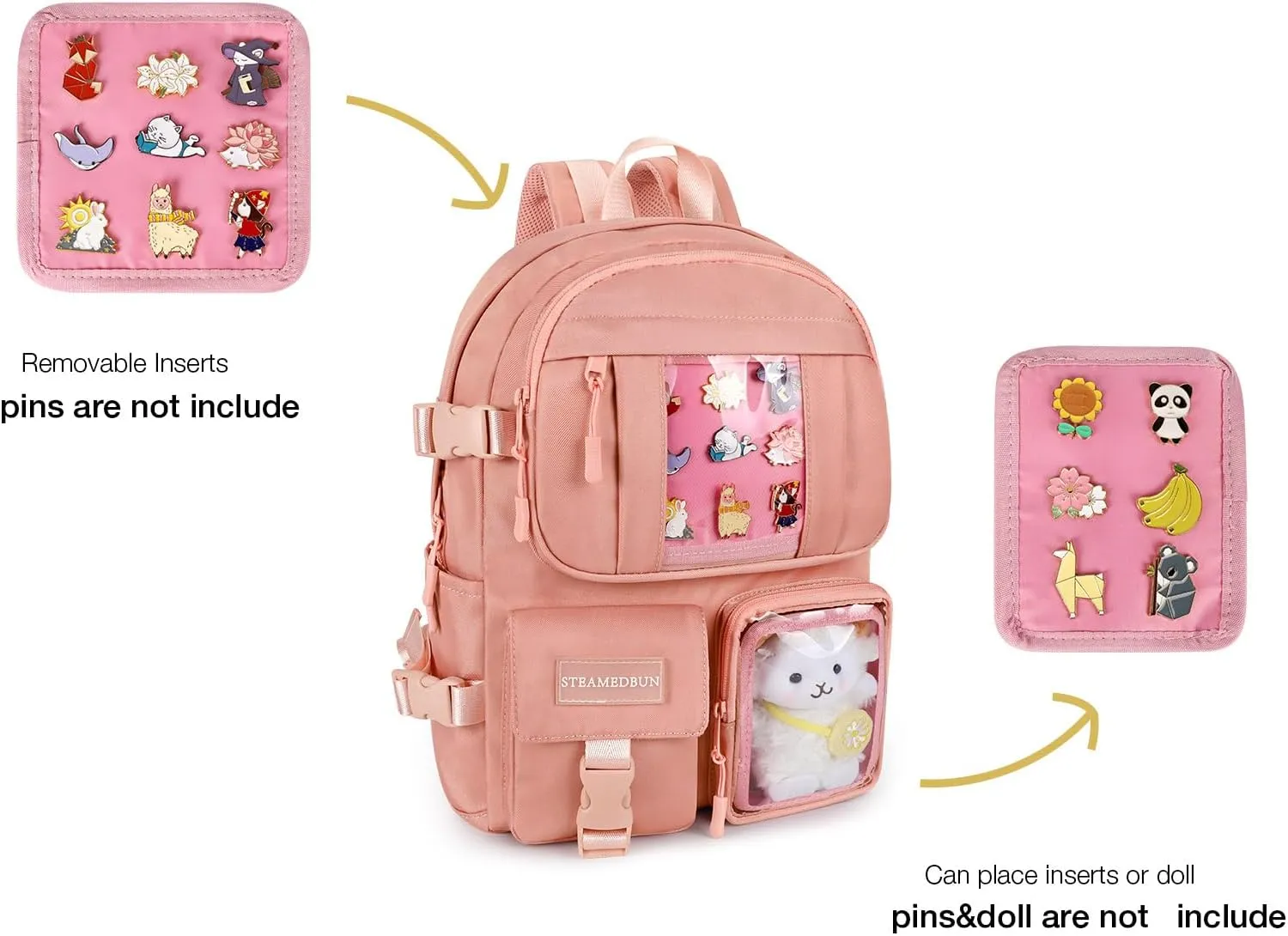 STEAMEDBUN Kawaii Backpack Cute Aesthetic Backpack for Girls,Ita Backpack with Inserts for School (without pins)