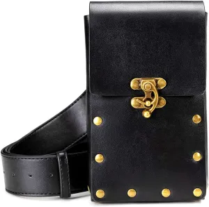 Steampunk Hiking Waist Bag Dark Brown Women's Multifunction Fashion Trumpet Postman Messenger Bag Men Belt Bag Mobile Phone Outdoor Bag (Black)
