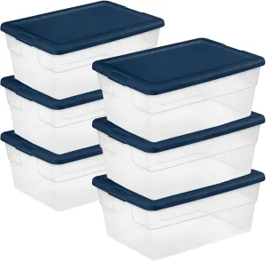 Sterilite Set of (2) 16 Qt. Storage Boxes Clears, 12 Pack, Marine Blue
