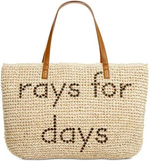 Style & Co. Womens Rays for Days Straw Shopper Tote Handbag Beige Large