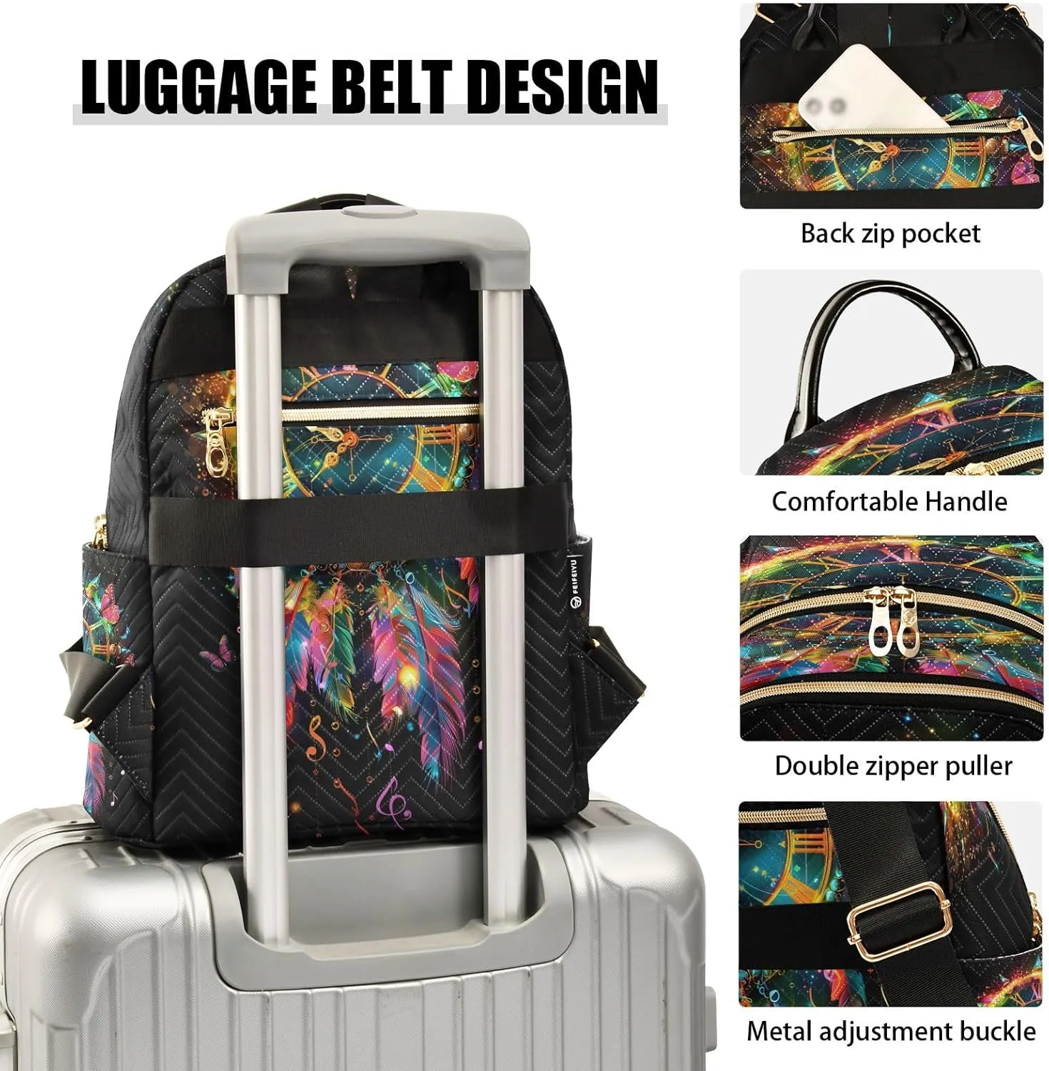 SUABO A Clock with Roman Numerals Backpack Purse Ladies Rucksack Travel Shoulder Bag Casual Daily Backpack