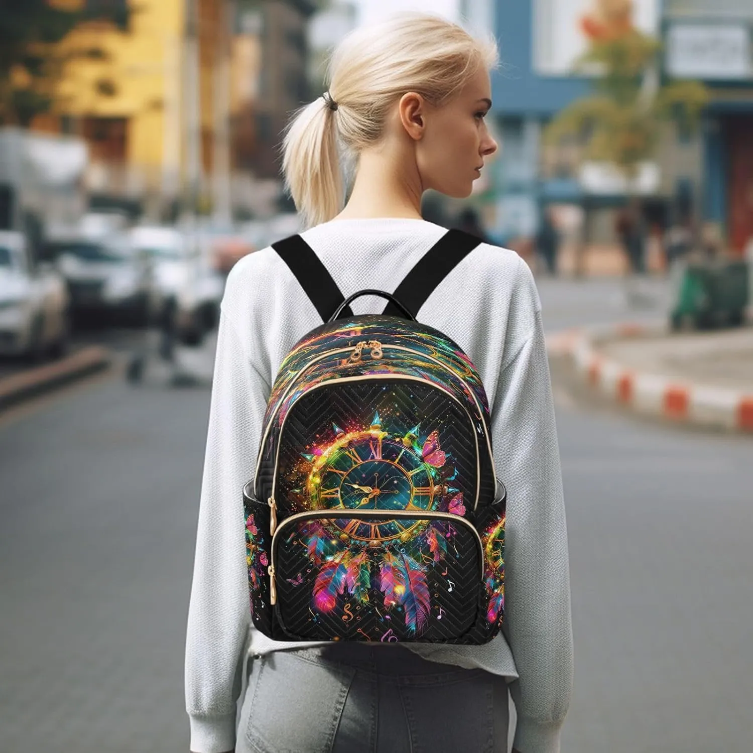 SUABO A Clock with Roman Numerals Backpack Purse Ladies Rucksack Travel Shoulder Bag Casual Daily Backpack