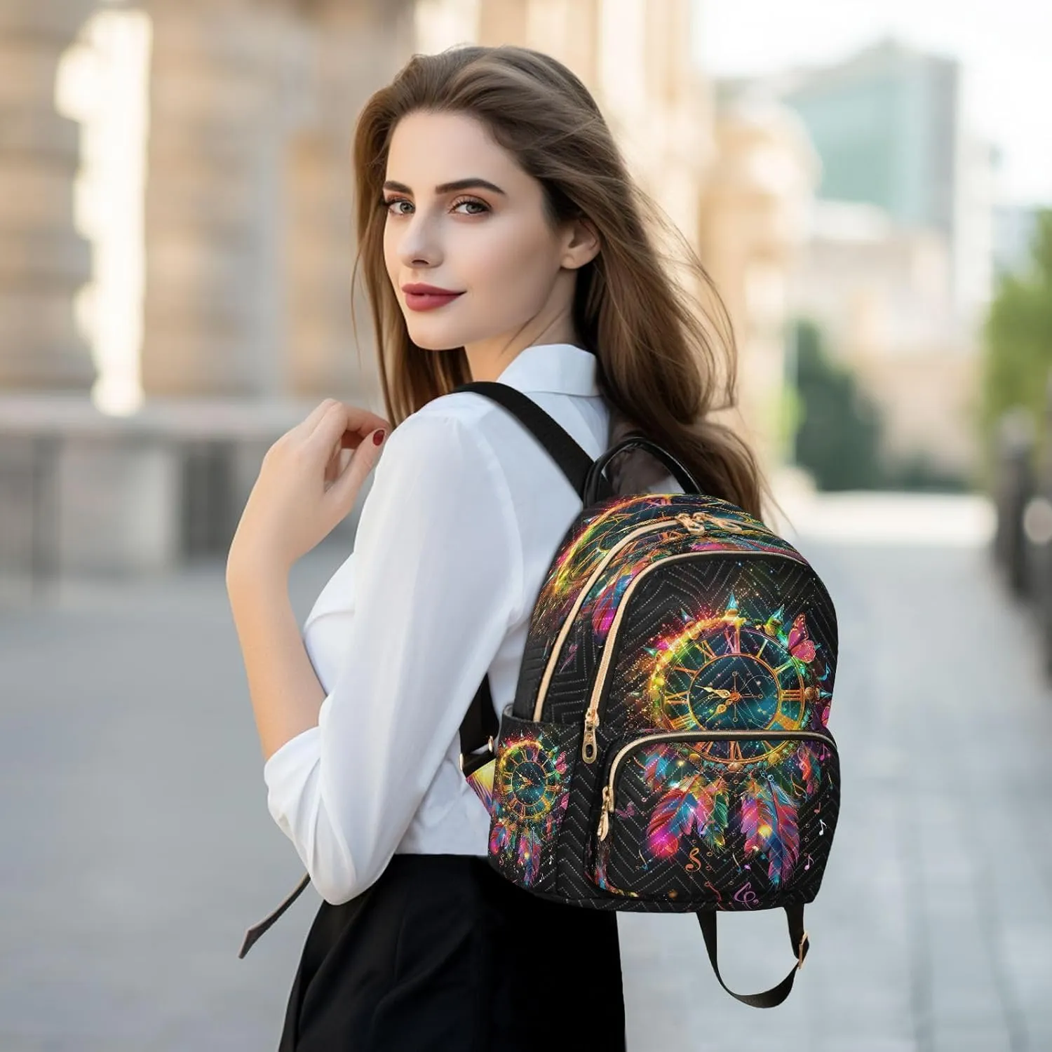 SUABO A Clock with Roman Numerals Backpack Purse Ladies Rucksack Travel Shoulder Bag Casual Daily Backpack