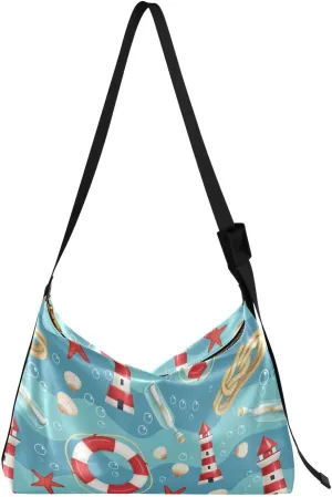 Summer Marine Starfish Hobo Crossbody Bags for Women Leather Large Shoulder Bag Cross Body Nautical Lighthouse Trendy Womens Tote Bags Handbag for Travel Shopping