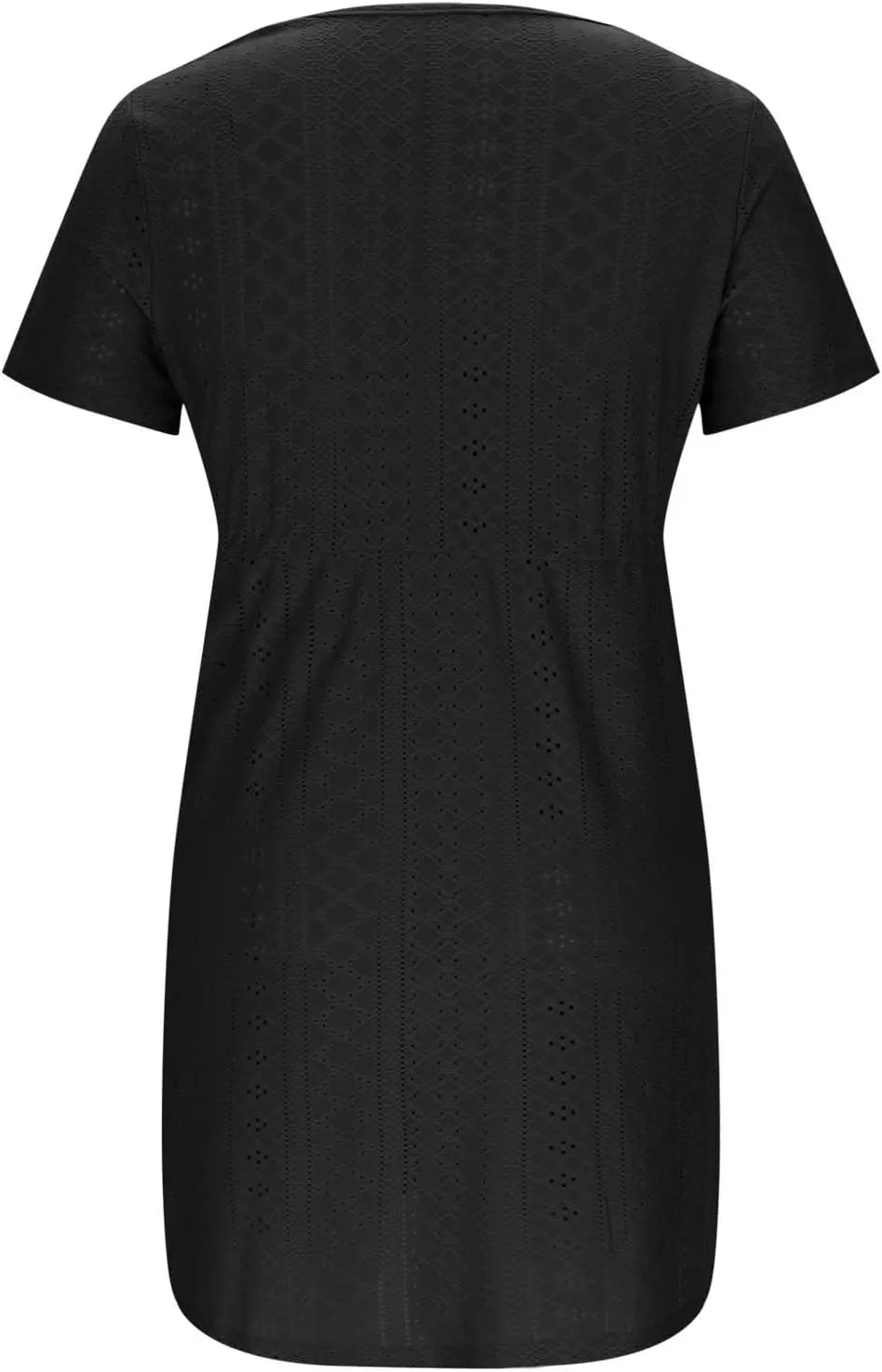 Sundresses for Women 2025 Beach Vacation Cover Ups Eyelet Tshirt Dress Casual V-Neck Drawstring Slit Flowy Mini Dress