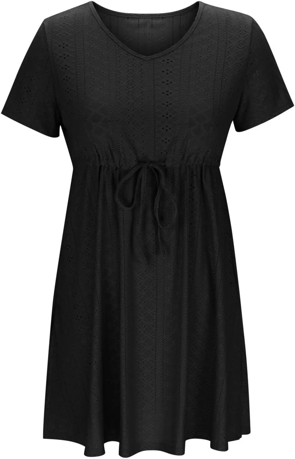 Sundresses for Women 2025 Beach Vacation Cover Ups Eyelet Tshirt Dress Casual V-Neck Drawstring Slit Flowy Mini Dress