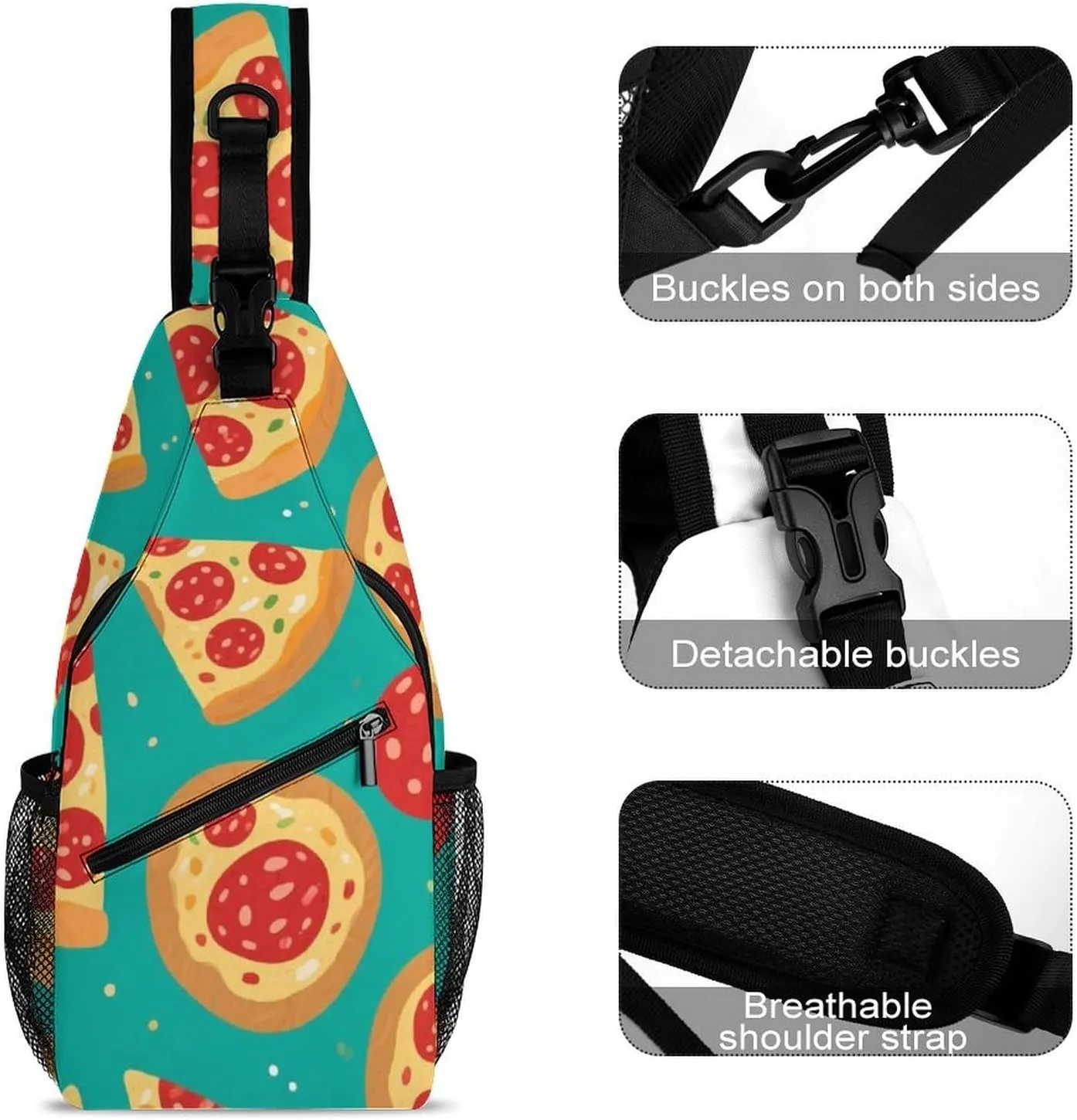 Supdreamc Sling Bag Backpack for Men Women Multipurpose Anti-Theft Satchel Bookbags Travel Rucksack Daypack Bookbag, Pepperoni Pizza Art Shoulder Crossbody Bag Chest Pack