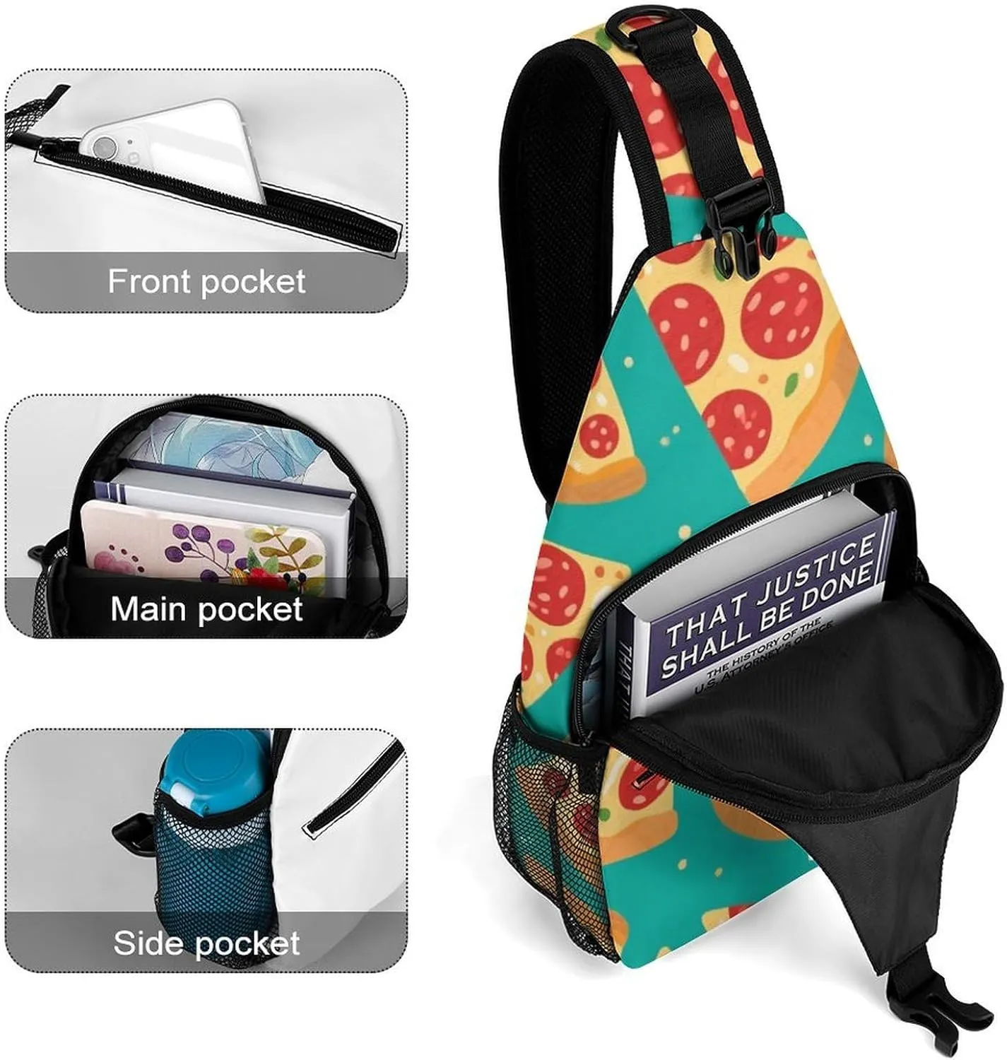 Supdreamc Sling Bag Backpack for Men Women Multipurpose Anti-Theft Satchel Bookbags Travel Rucksack Daypack Bookbag, Pepperoni Pizza Art Shoulder Crossbody Bag Chest Pack